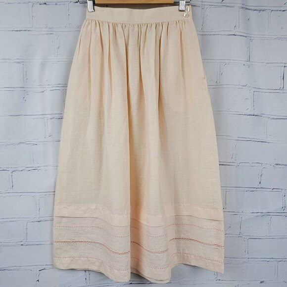 Vintage Prophecy Womens 6 Linen Midi Skirt Peach Boho Pockets Beachy Coastal - Picture 1 of 9